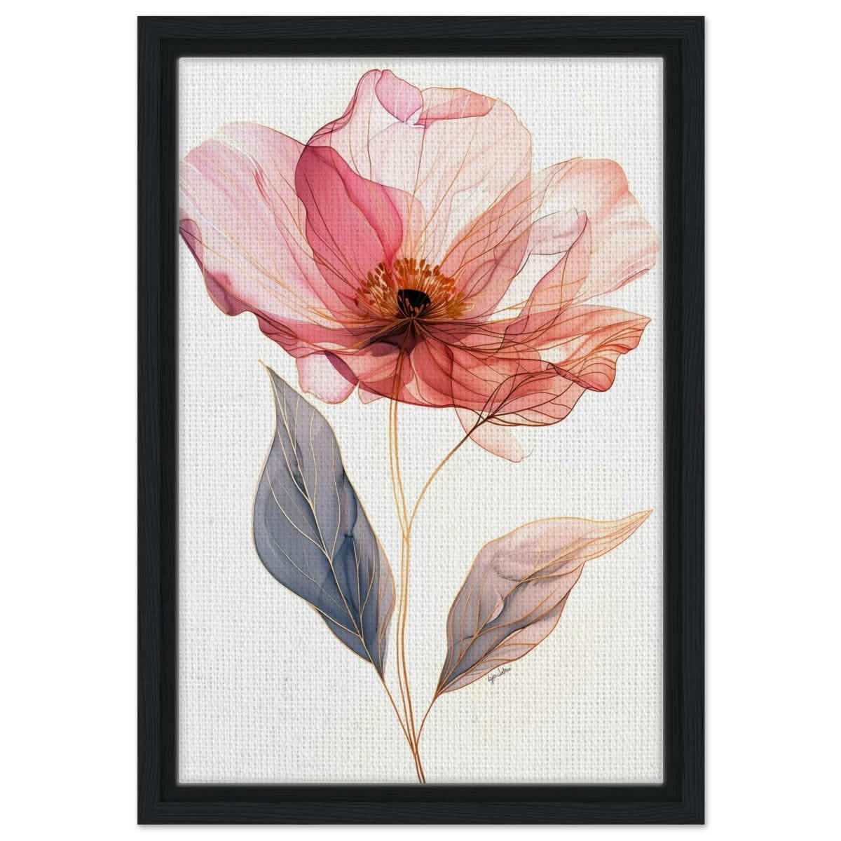 Ethereal Blossom | contemporary floral illustration - Framed Canvas - 30x45 cm / 12x18″ - Black frame