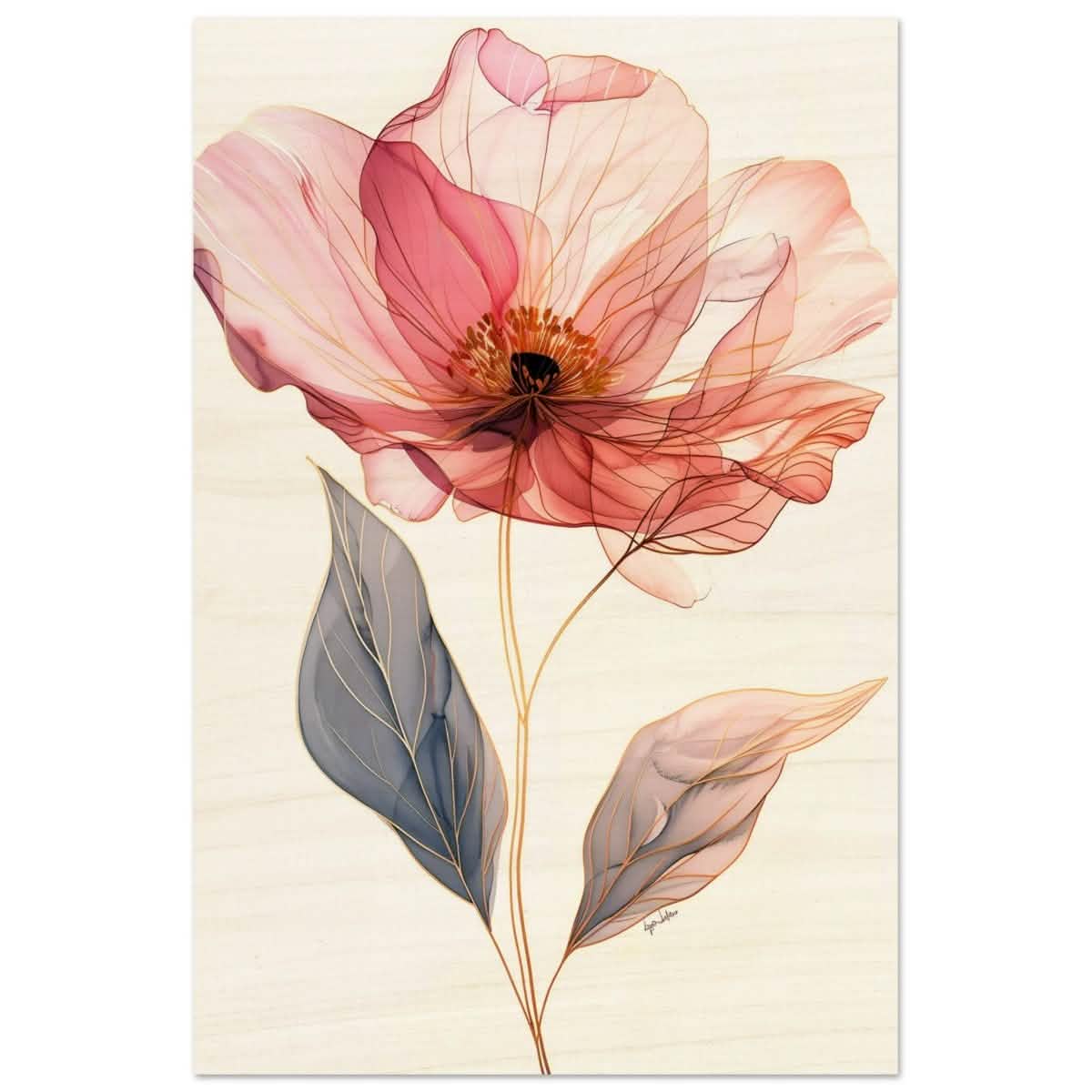Ethereal Blossom | contemporary floral illustration - Wood Prints - 50x75 cm / 20x30″ -