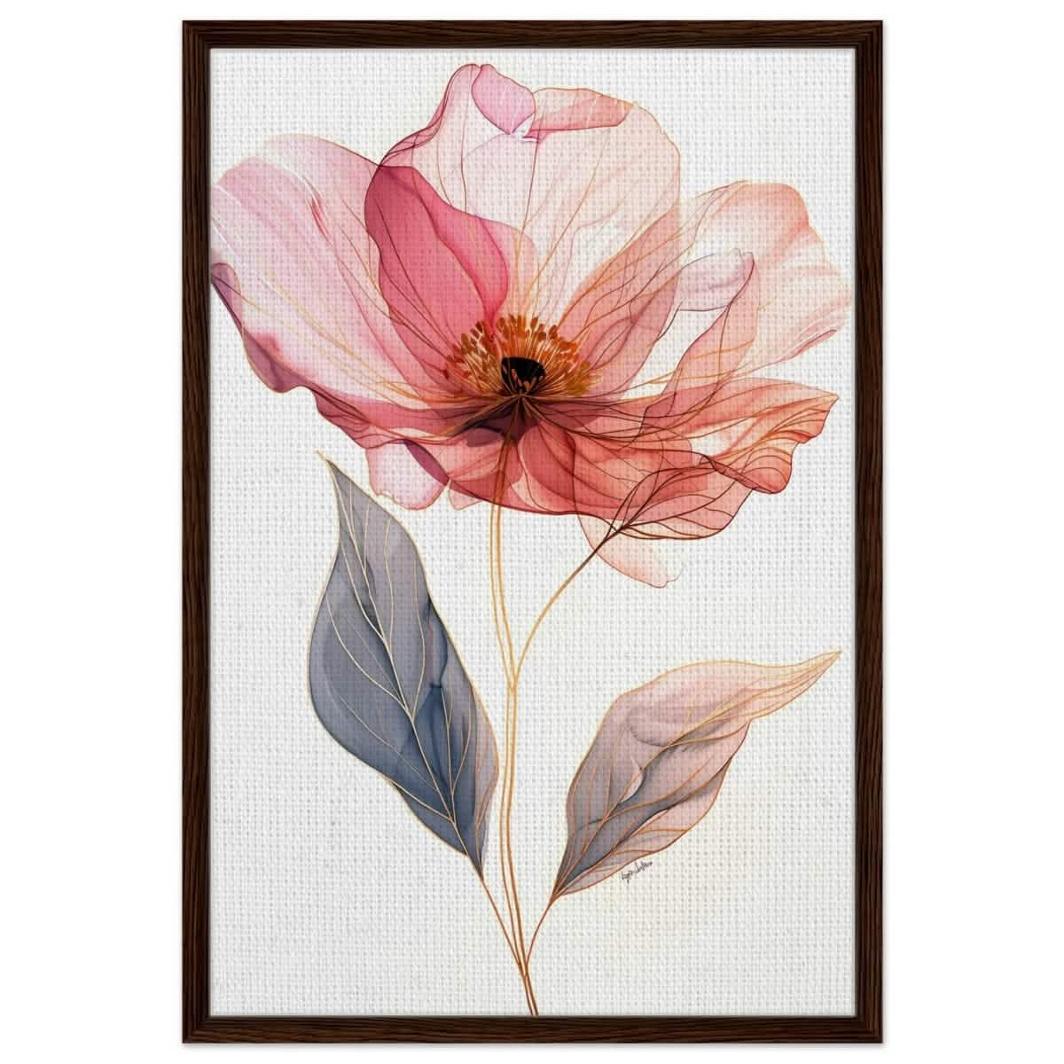 Ethereal Blossom | contemporary floral illustration - Framed Canvas - 60x90 cm / 24x36″ - Dark wood frame