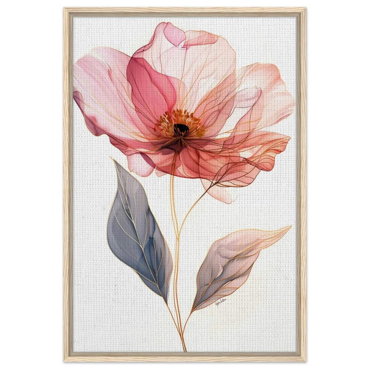 Ethereal Blossom | contemporary floral illustration - Framed Canvas - 60x90 cm / 24x36″ - Wood frame