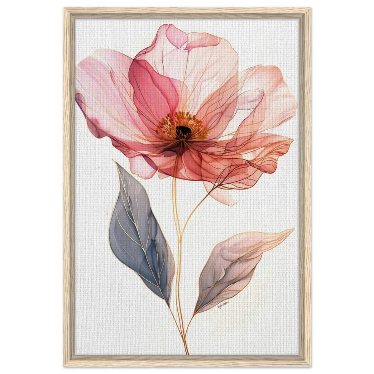 Ethereal Blossom | contemporary floral illustration - Framed Canvas - 50x75 cm / 20x30″ - Wood frame