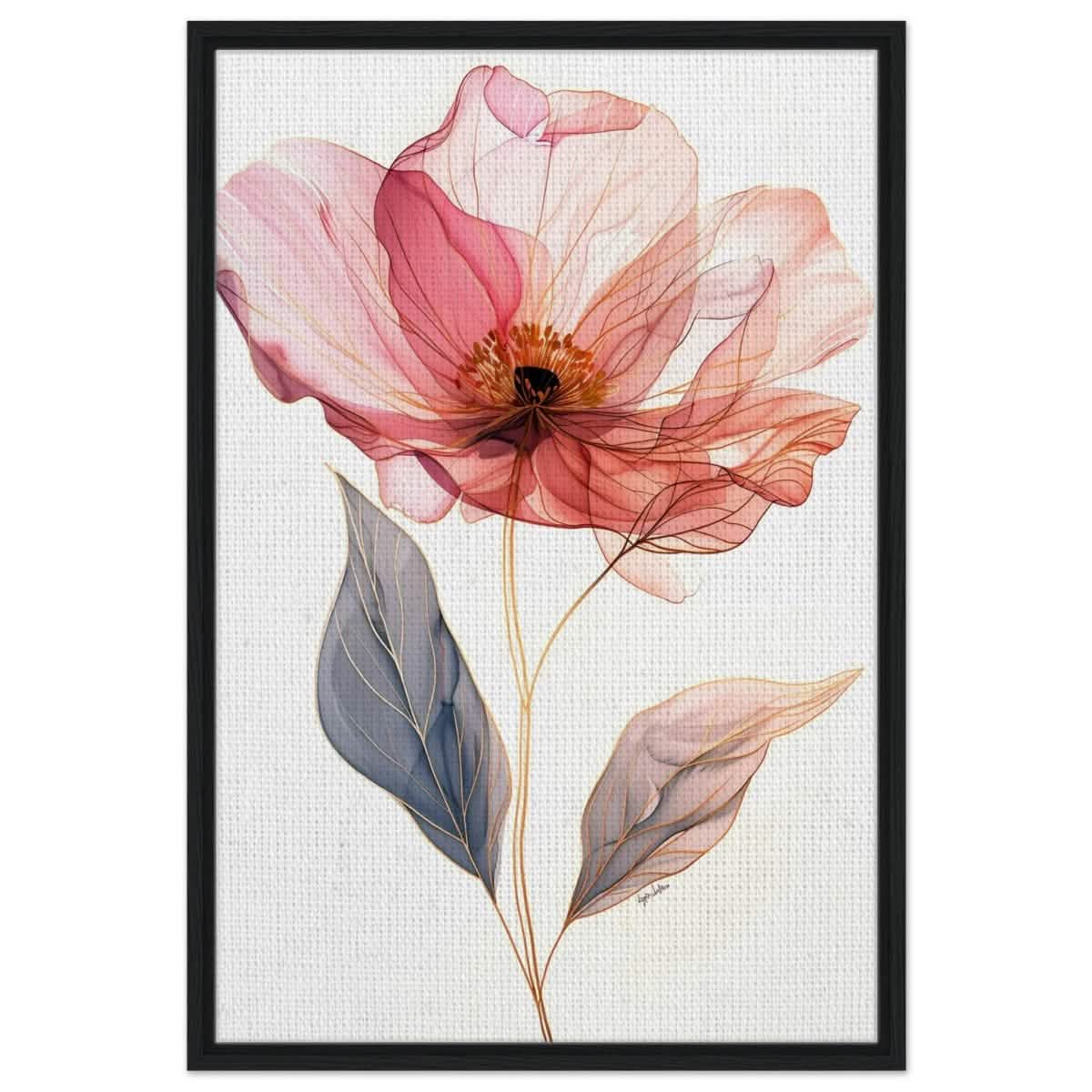 Ethereal Blossom | contemporary floral illustration - Framed Canvas - 60x90 cm / 24x36″ - Black frame