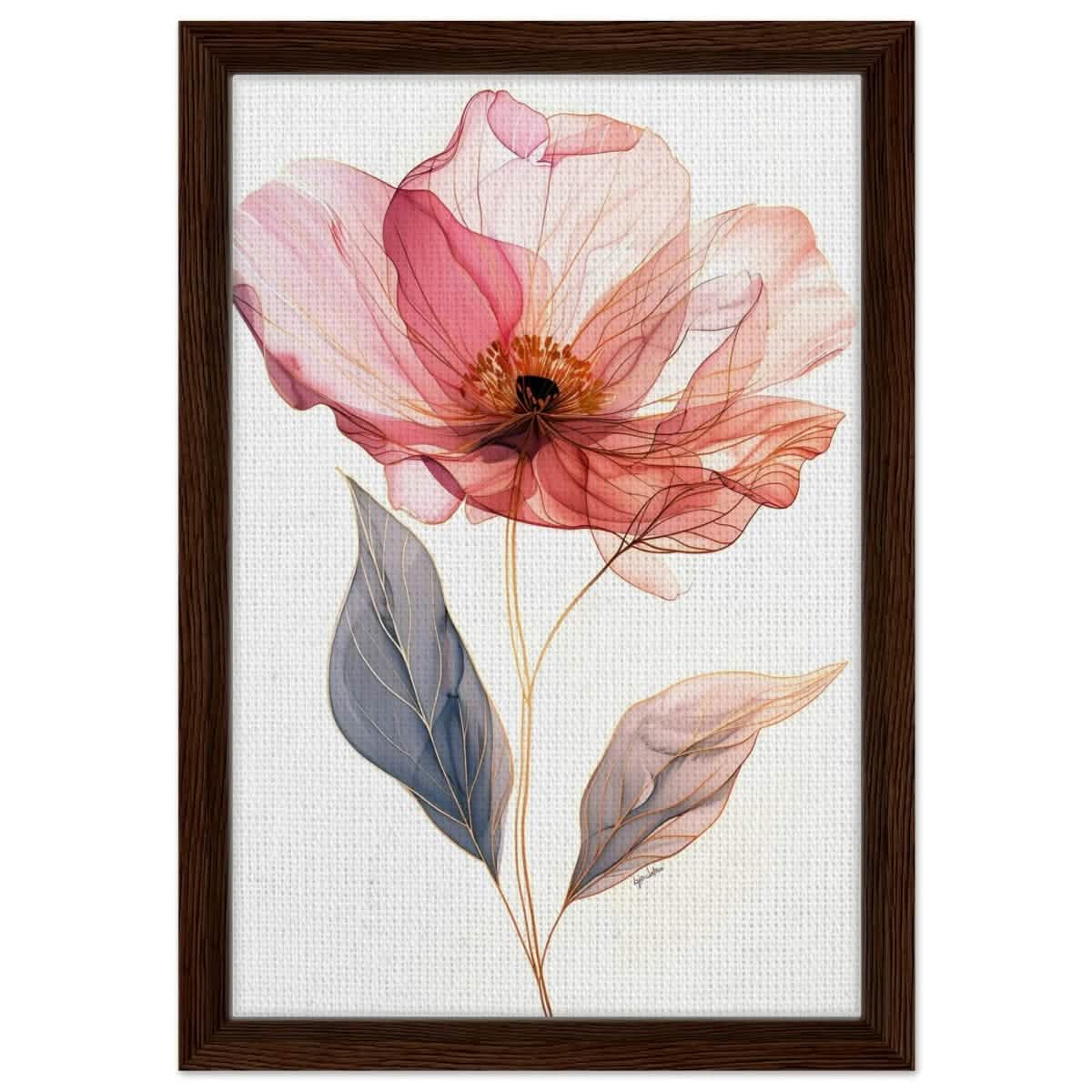Ethereal Blossom | contemporary floral illustration - Framed Canvas - 30x45 cm / 12x18″ - Dark wood frame