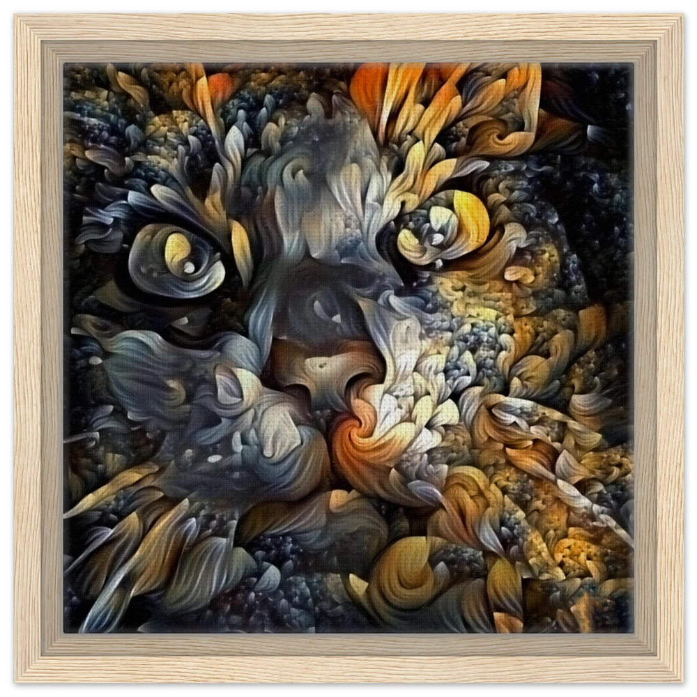 Ethereal Gaze – Abstract Feline Spirit Wall Art Print - Framed Canvas - 30x30 cm / 12x12″ - Wood frame