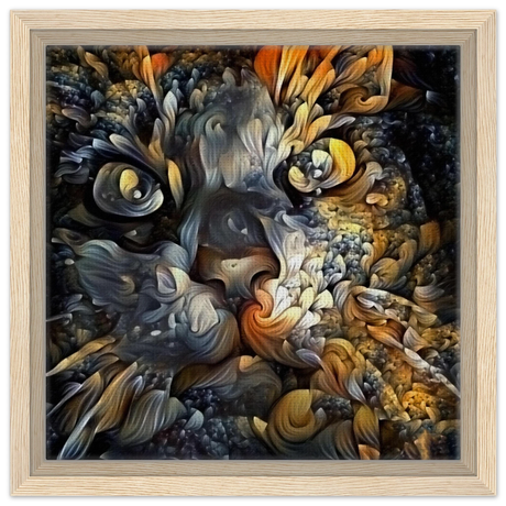 Ethereal Gaze – Abstract Feline Spirit Wall Art Print - Framed Canvas - 30x30 cm / 12x12″ - Wood frame