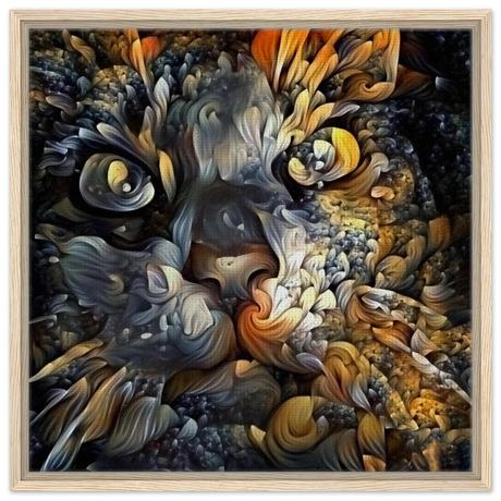 Ethereal Gaze – Abstract Feline Spirit Wall Art Print - Framed Canvas - 60x60 cm / 24x24″ - Wood frame