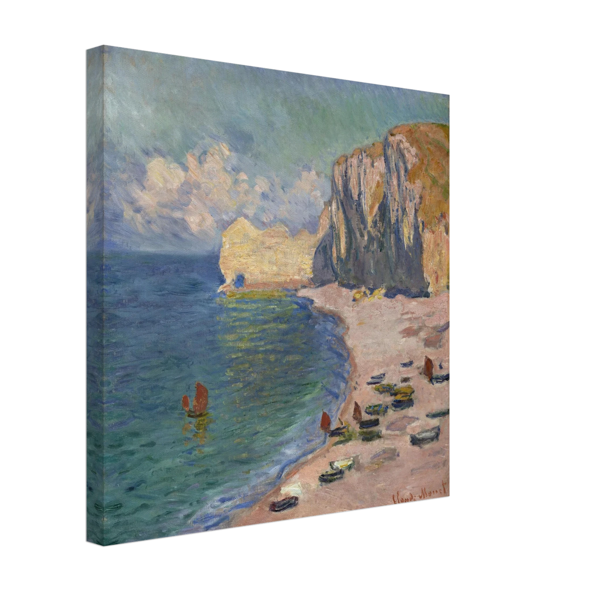 Étretat, The Beach and the Falaise d'Amont (1885) – Claude Monet Wall Art Print - Canvas - 40x40 cm / 16x16″ -