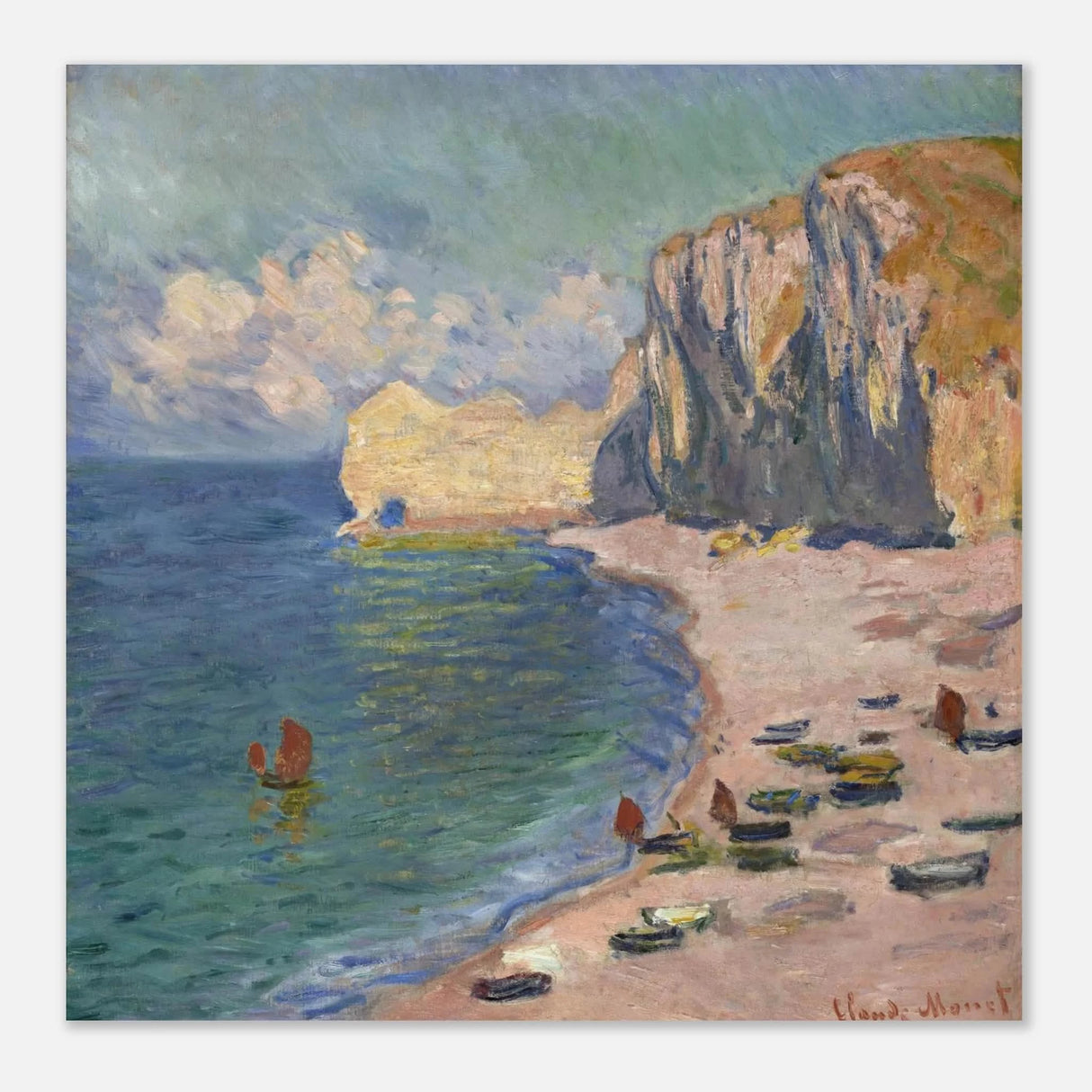 Étretat, The Beach and the Falaise d'Amont (1885) – Claude Monet Wall Art Print - Aluminum Print - 30x30 cm / 12x12″ -