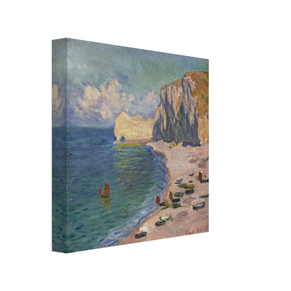 Étretat, The Beach and the Falaise d'Amont (1885) – Claude Monet Wall Art Print - Canvas - 20x20 cm / 8x8″ -