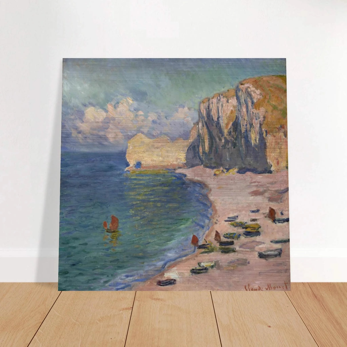 Étretat, The Beach and the Falaise d'Amont (1885) – Claude Monet Wall Art Print - Brushed Aluminum Print - 60x60 cm / 24x24″ -