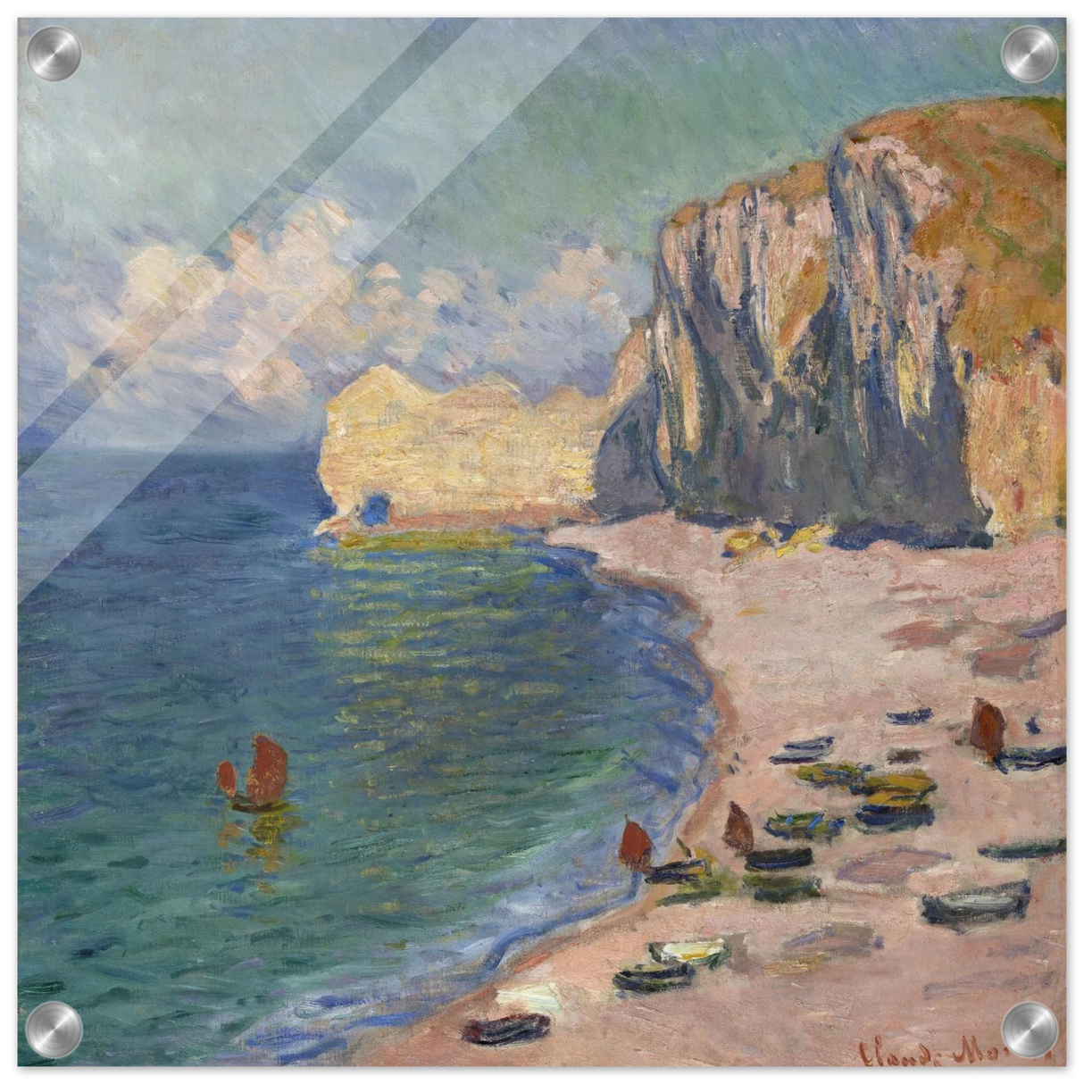 Étretat, The Beach and the Falaise d'Amont (1885) – Claude Monet Wall Art Print - Acrylic Print - 40x40 cm / 16x16″ -
