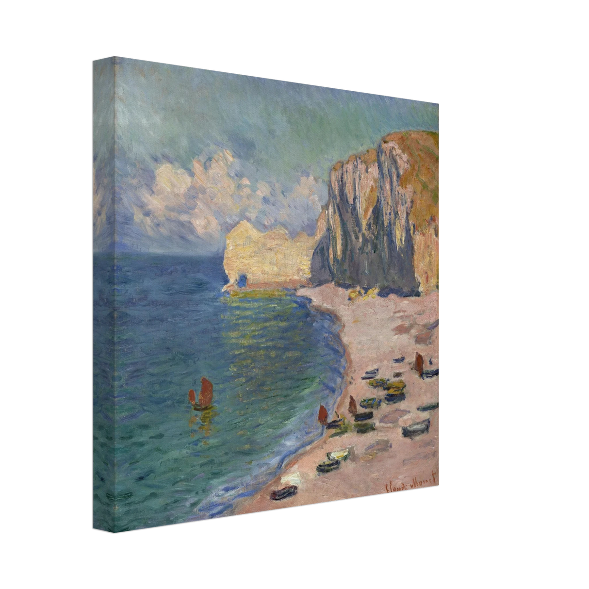 Étretat, The Beach and the Falaise d'Amont (1885) – Claude Monet Wall Art Print - Canvas - 30x30 cm / 12x12″ -