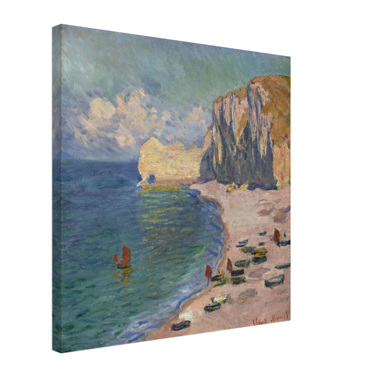 Étretat, The Beach and the Falaise d'Amont (1885) – Claude Monet Wall Art Print - Canvas - 50x50 cm / 20x20″ -