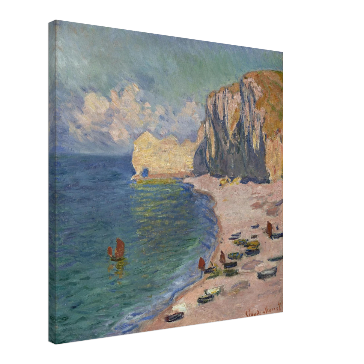 Étretat, The Beach and the Falaise d'Amont (1885) – Claude Monet Wall Art Print - Canvas - 60x60 cm / 24x24″ -
