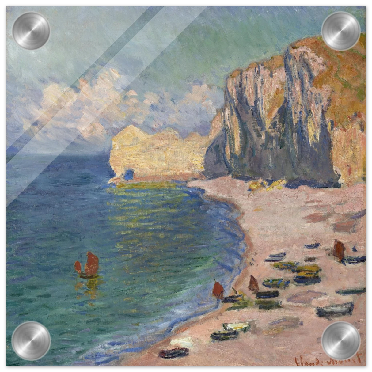 Étretat, The Beach and the Falaise d'Amont (1885) – Claude Monet Wall Art Print - Acrylic Print - 20x20 cm / 8x8″ -