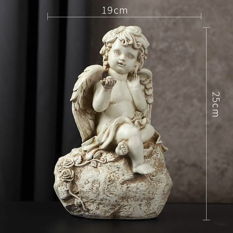 European Cupid Resin Sculpture – Elegant Character Figurine Ornament - Cherub Holding Heart -