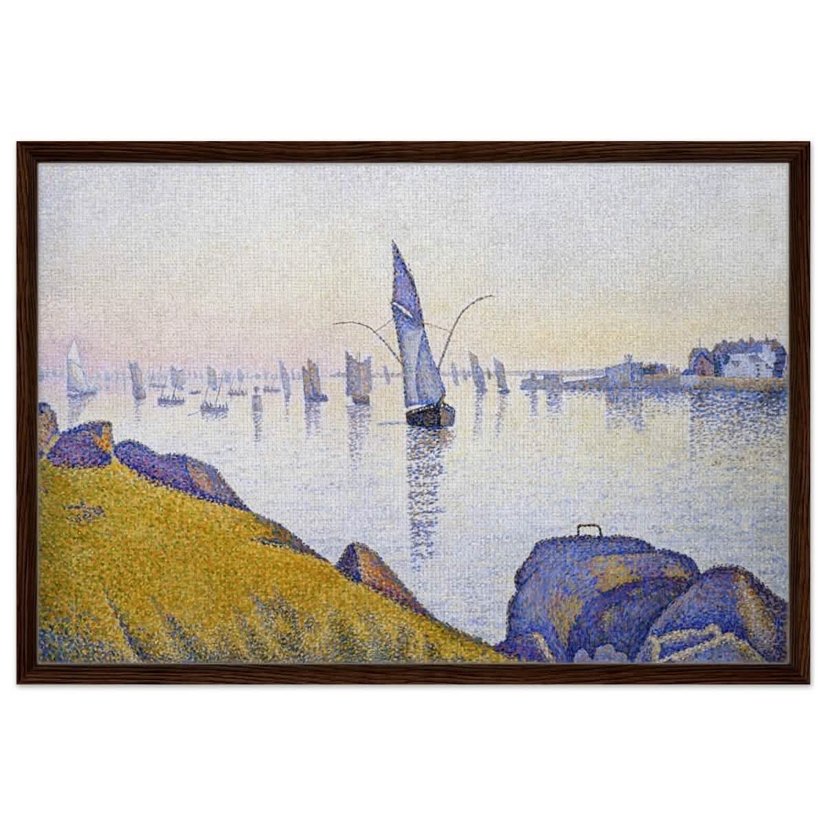 Evening Calm, Concarneau, Opus 220 (Allegro Maestoso) (1891) by Paul Signac | Vintage Wall art print - Framed Canvas - 60x90 cm / 24x36″ - Dark wood frame