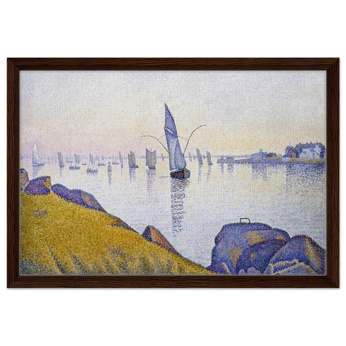 Evening Calm, Concarneau, Opus 220 (Allegro Maestoso) (1891) by Paul Signac | Vintage Wall art print - Framed Canvas - 40x60 cm / 16x24″ - Dark wood frame