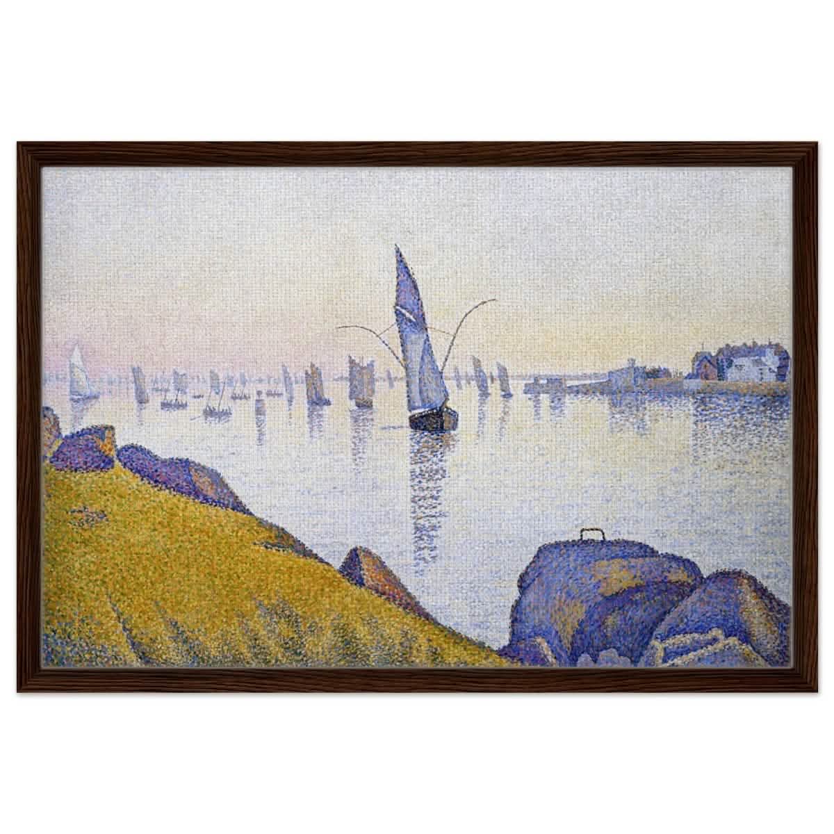 Evening Calm, Concarneau, Opus 220 (Allegro Maestoso) (1891) by Paul Signac | Vintage Wall art print - Framed Canvas - 50x75 cm / 20x30″ - Dark wood frame