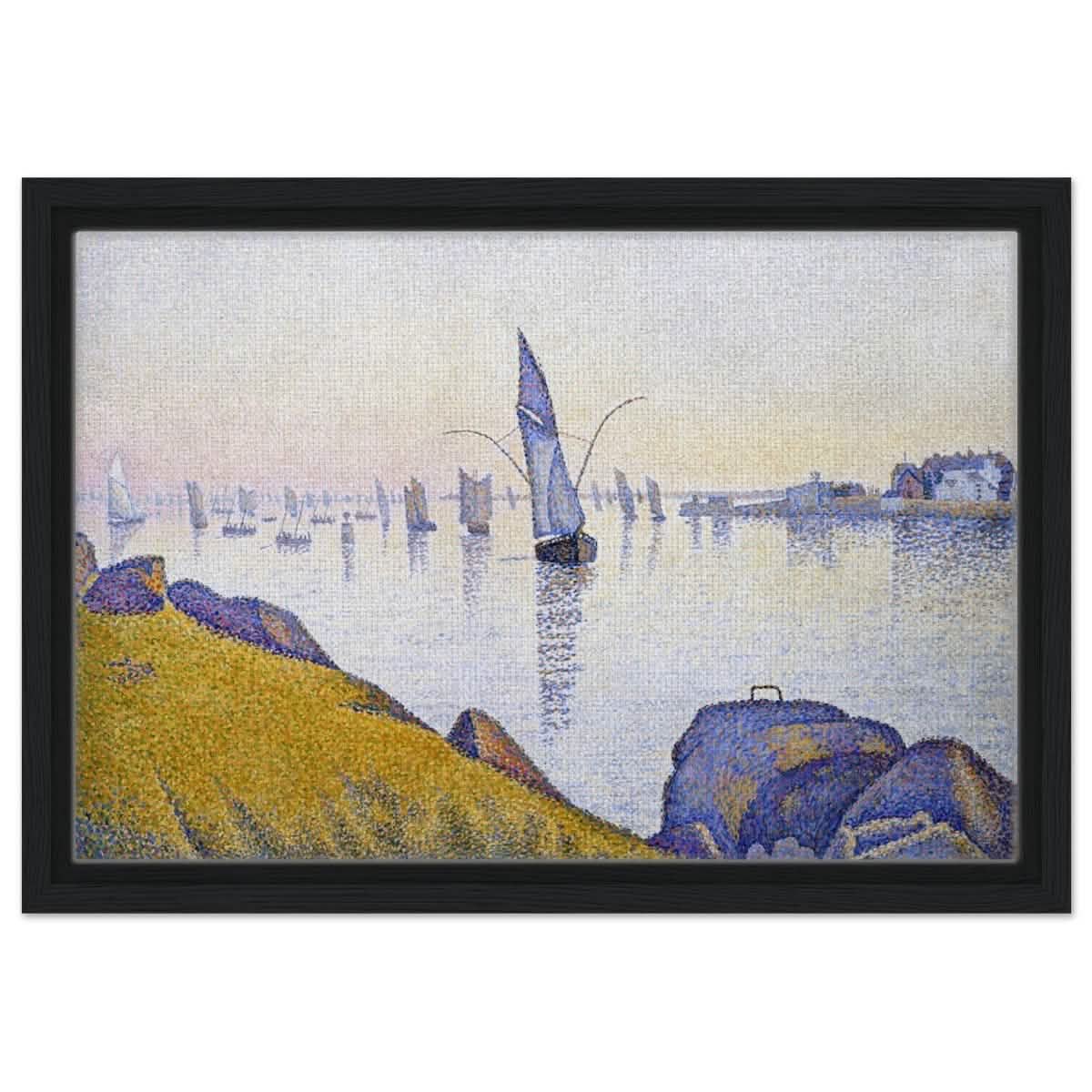 Evening Calm, Concarneau, Opus 220 (Allegro Maestoso) (1891) by Paul Signac | Vintage Wall art print - Framed Canvas - 30x45 cm / 12x18″ - Black frame