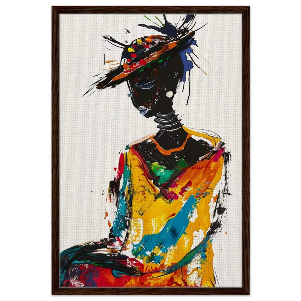 Expressive Harmony V1 | Abstract Expressionist Portraiture - Framed Canvas - 30x45 cm / 12x18″ - Dark wood frame