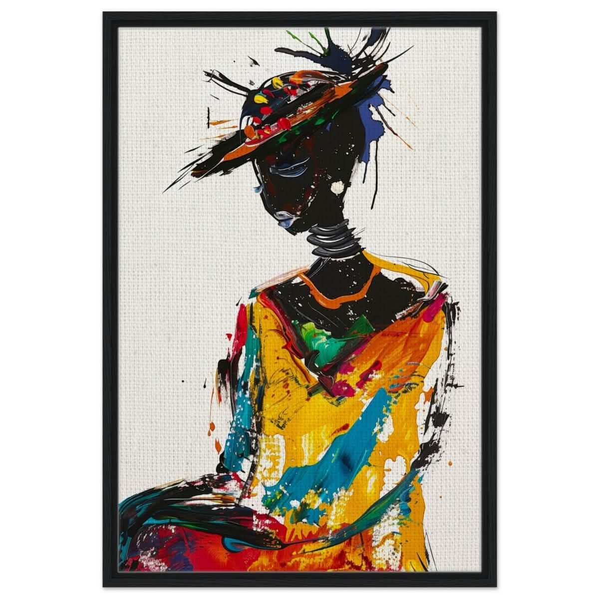 Expressive Harmony V1 | Abstract Expressionist Portraiture - Framed Canvas - 30x45 cm / 12x18″ - Black frame