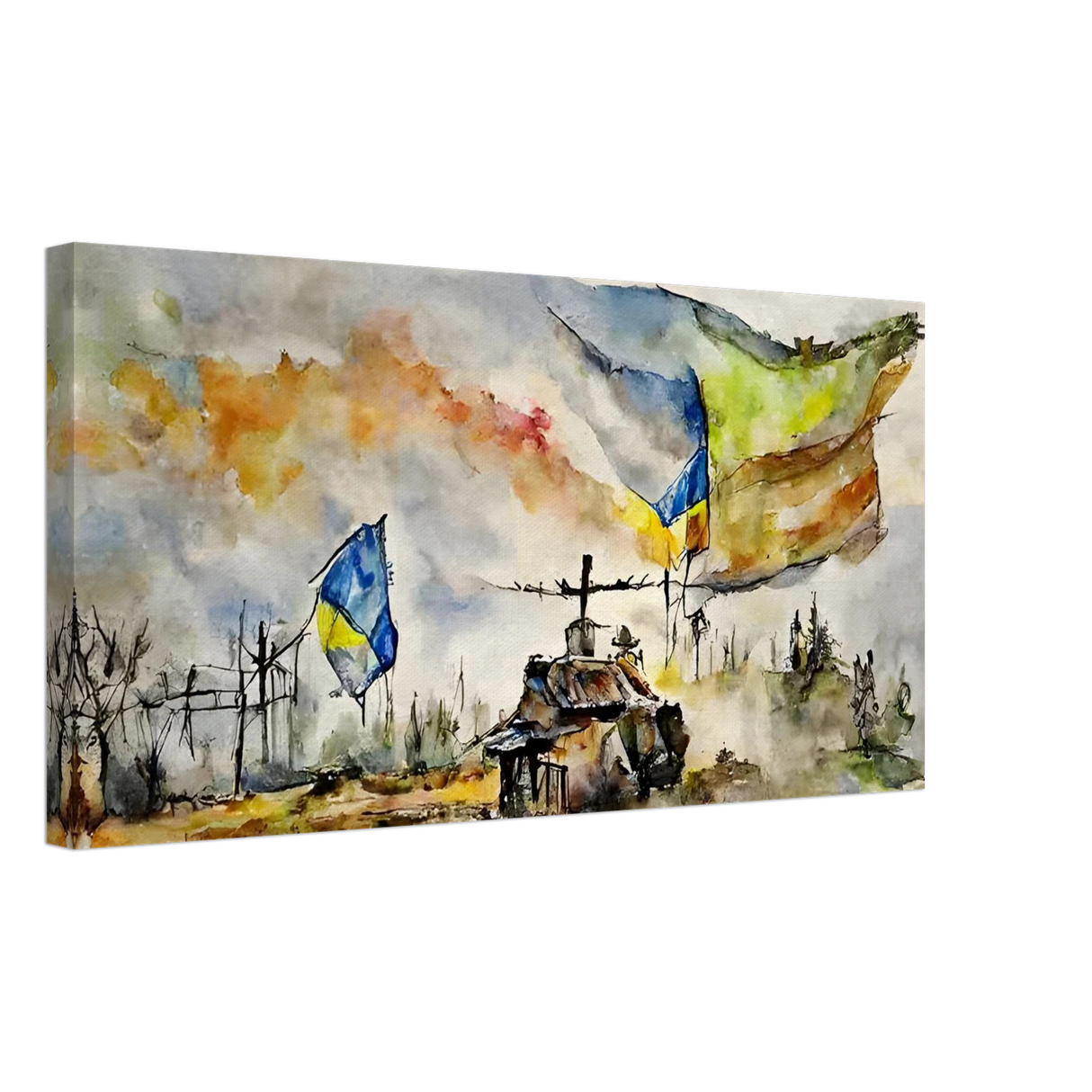 Never Give Up – Ukraine | Panoramic Watercolour War Art PrintDesign Option 130x60 cm / 12x24″