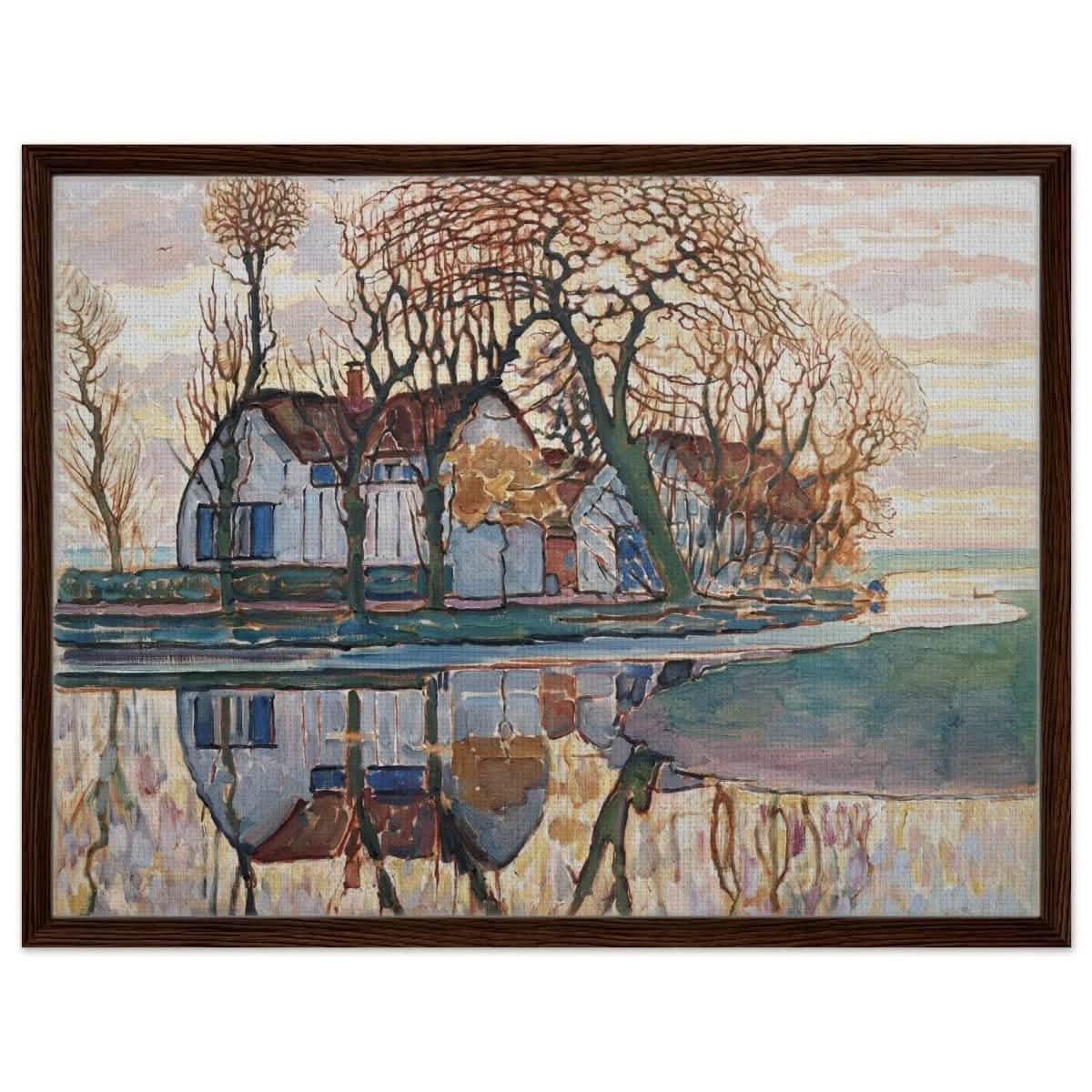 Farm near Duivendrecht by Piet Mondrian | Vintage wall art print - Framed Canvas - 60x80 cm / 24x32″ - Dark wood frame