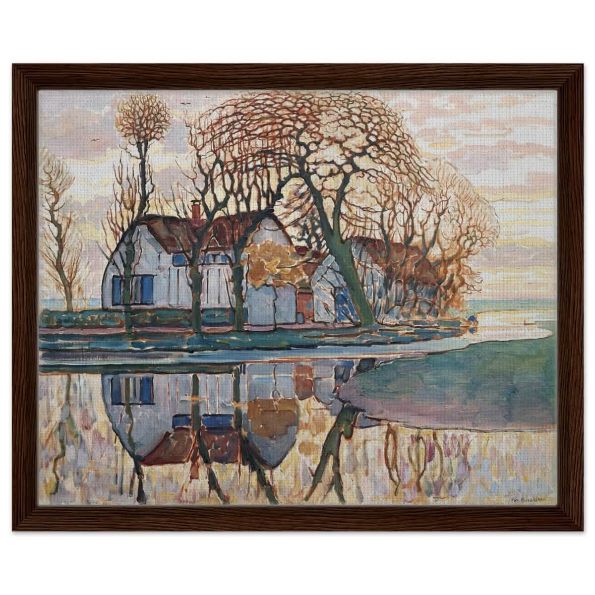 Farm near Duivendrecht by Piet Mondrian | Vintage wall art print - Framed Canvas - 40x50 cm / 16x20″ - Dark wood frame