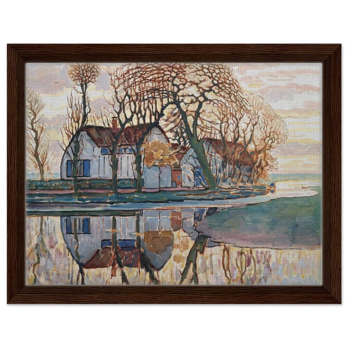 Farm near Duivendrecht by Piet Mondrian | Vintage wall art print - Framed Canvas - 30x40 cm / 12x16″ - Dark wood frame