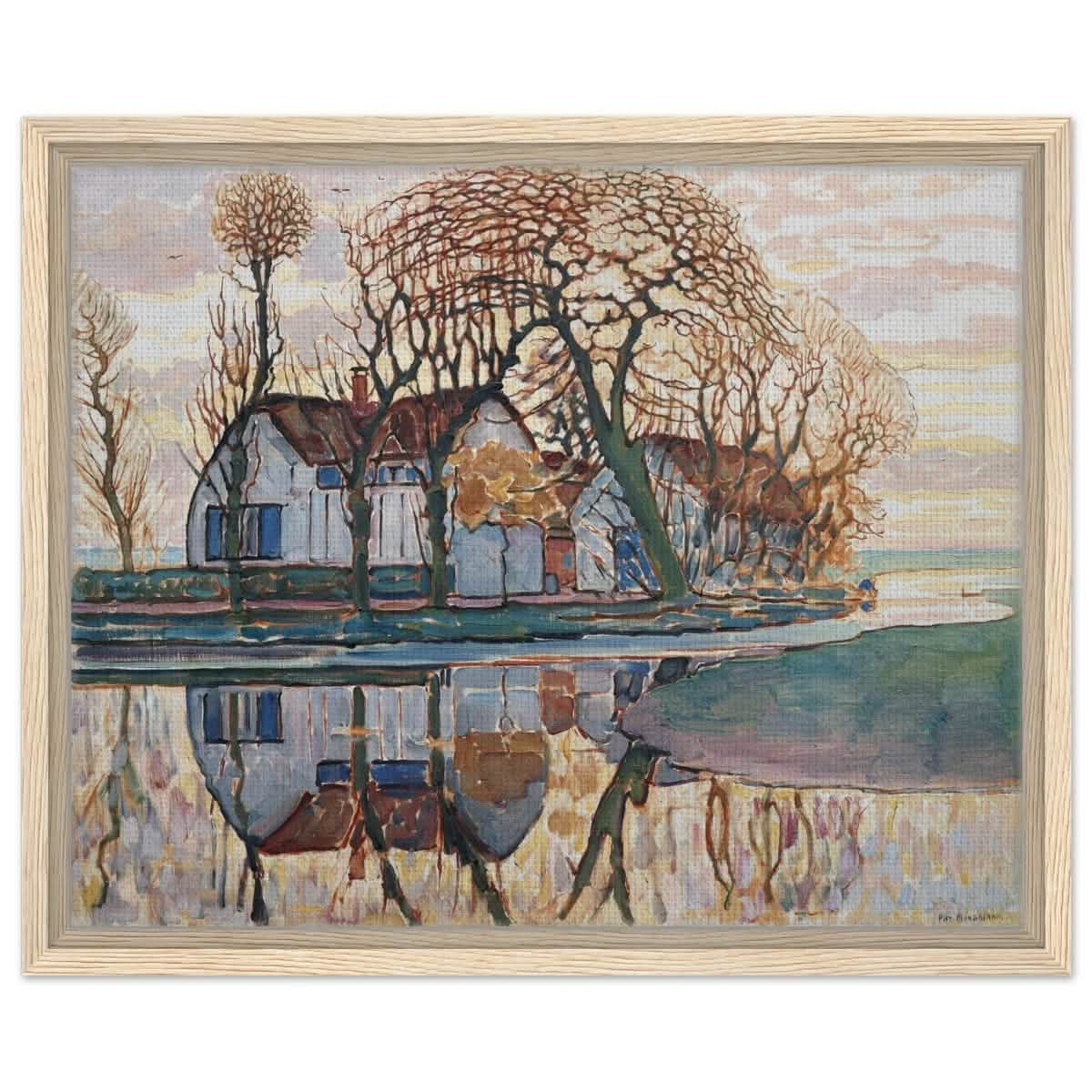 Farm near Duivendrecht by Piet Mondrian | Vintage wall art print - Framed Canvas - 40x50 cm / 16x20″ - Wood frame