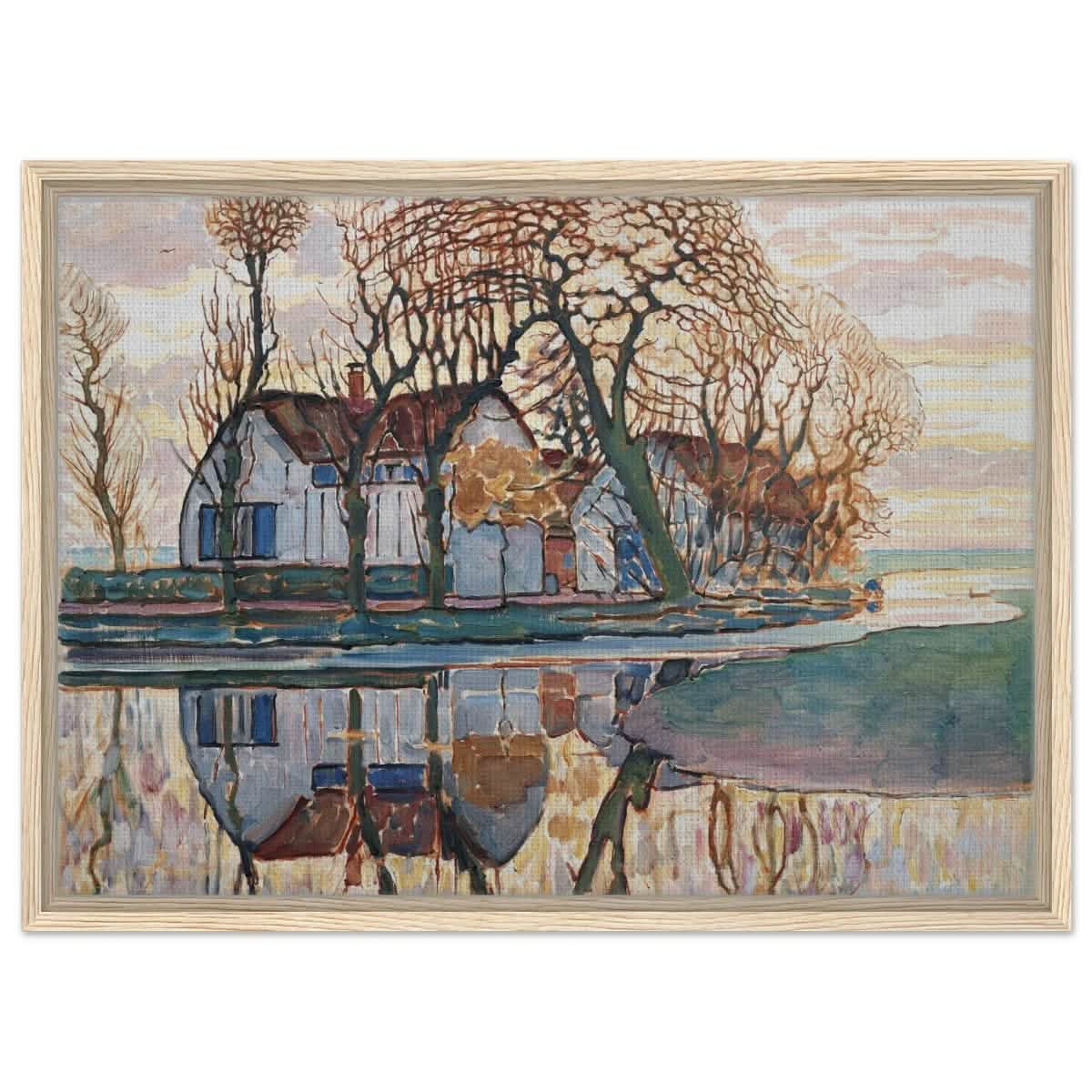 Farm near Duivendrecht by Piet Mondrian | Vintage wall art print - Framed Canvas - 50x70 cm / 20x28″ - Wood frame