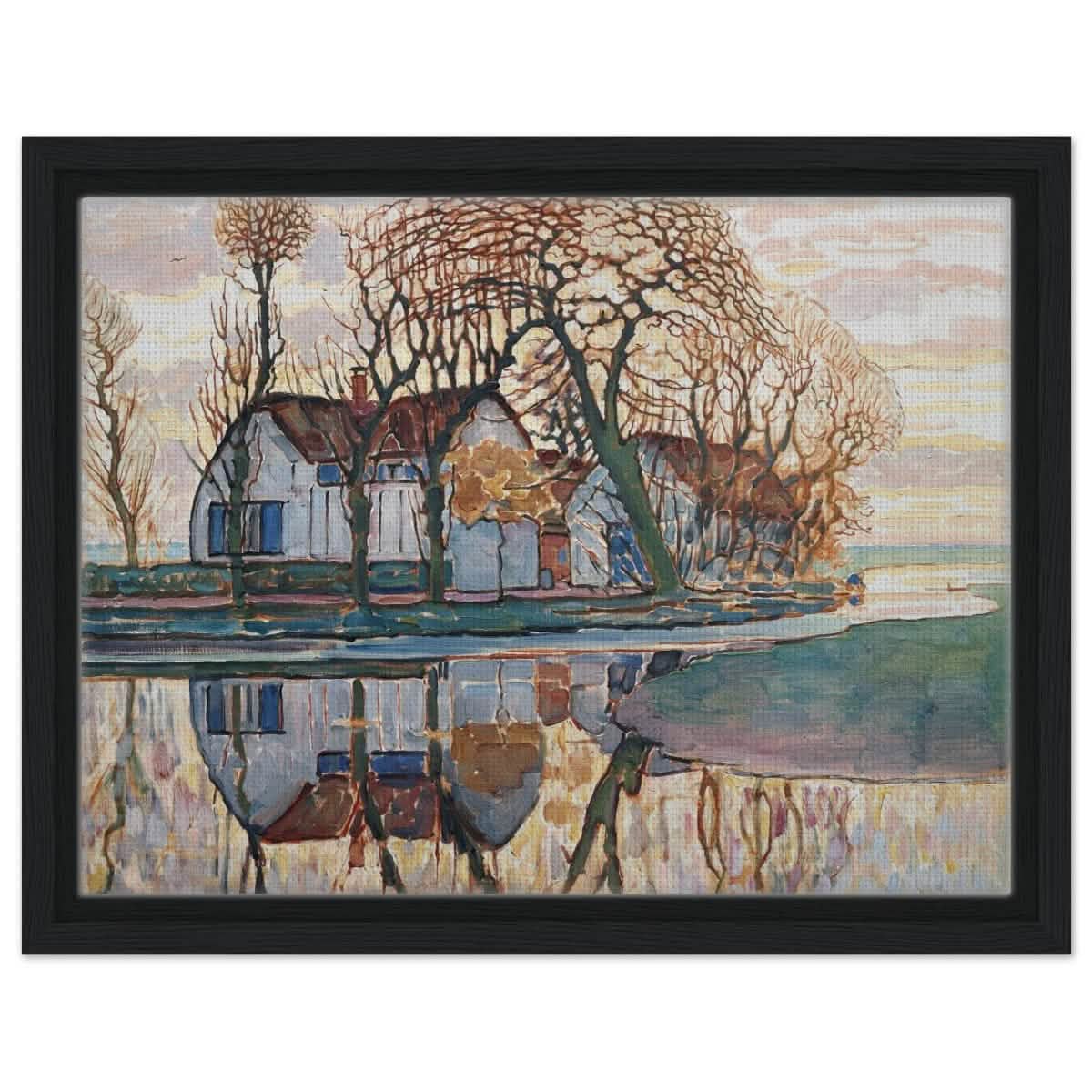 Farm near Duivendrecht by Piet Mondrian | Vintage wall art print - Framed Canvas - 30x40 cm / 12x16″ - Black frame