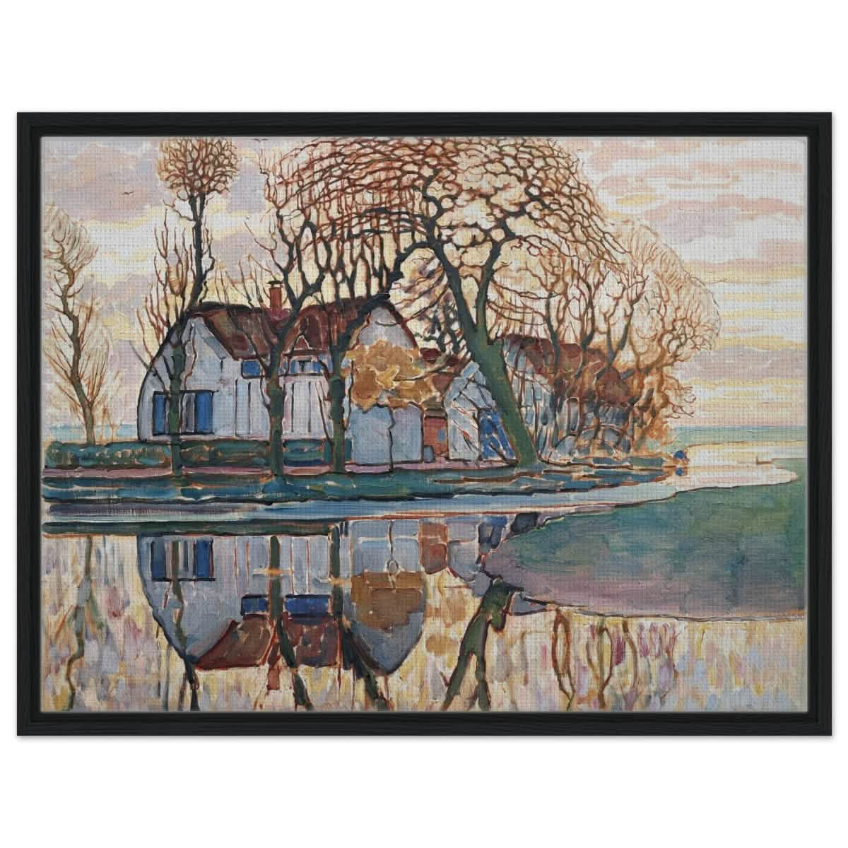 Farm near Duivendrecht by Piet Mondrian | Vintage wall art print - Framed Canvas - 60x80 cm / 24x32″ - Black frame