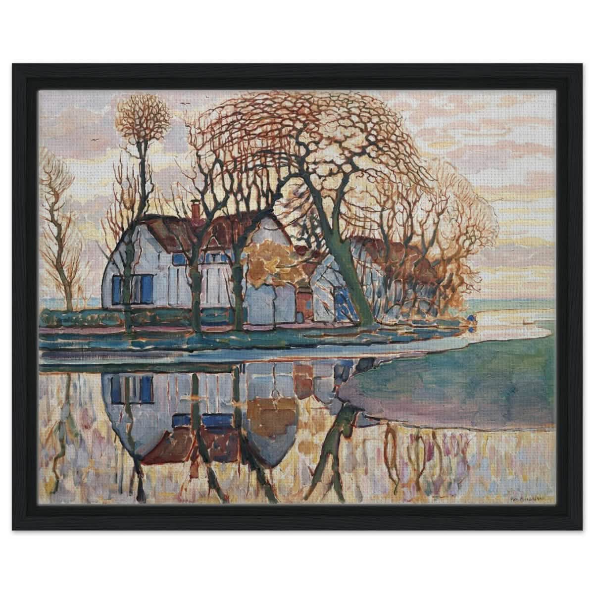 Farm near Duivendrecht by Piet Mondrian | Vintage wall art print - Framed Canvas - 40x50 cm / 16x20″ - Black frame