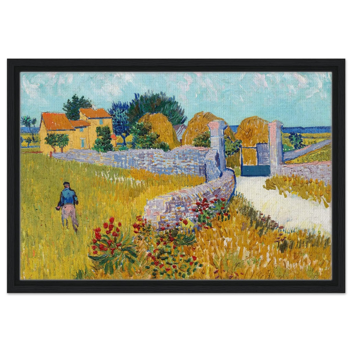 Farmhouse in Provence by Vincent van Gogh 1888 | Vintage wall art print - Framed Canvas - 40x60 cm / 16x24″ - Black frame
