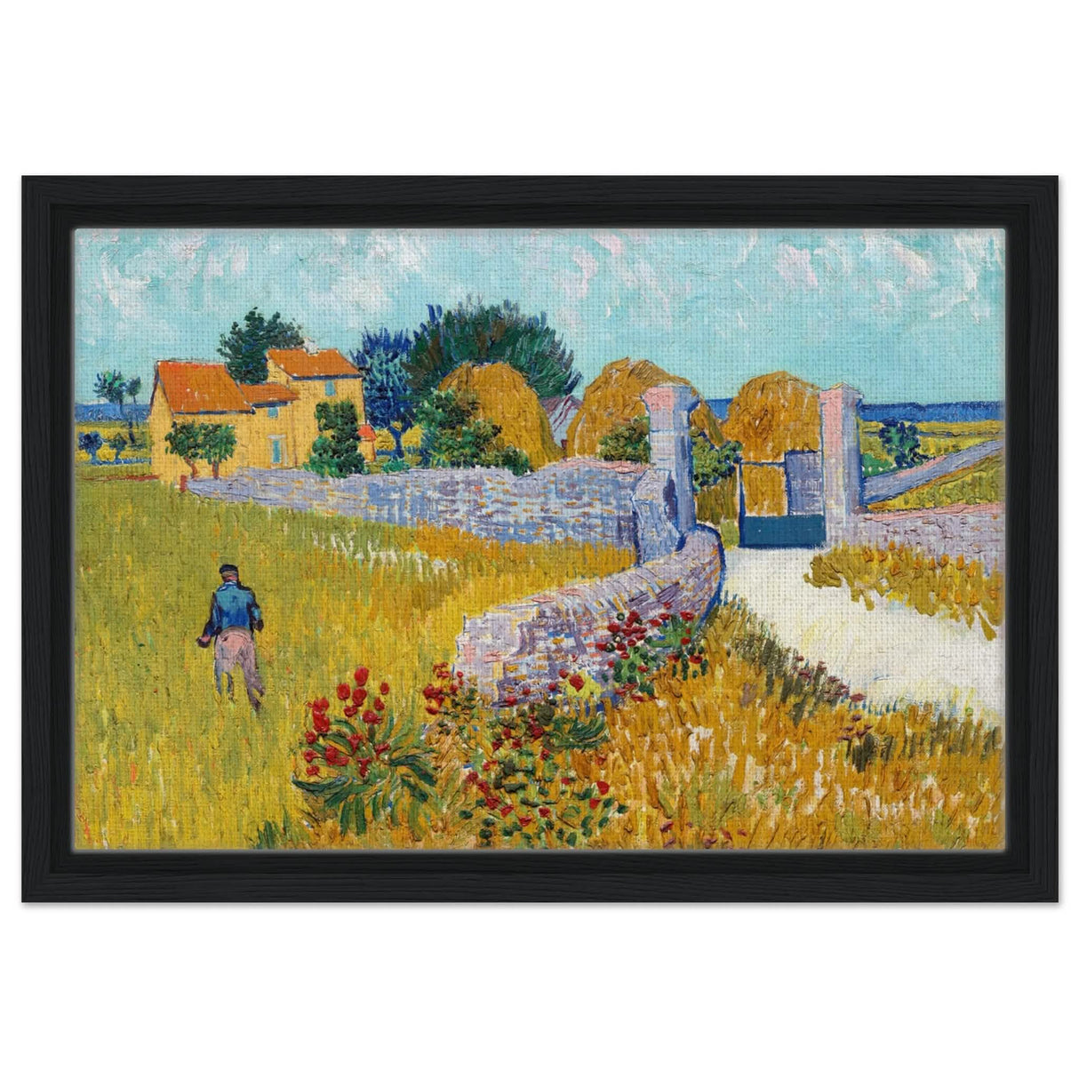 Farmhouse in Provence by Vincent van Gogh 1888 | Vintage wall art print - Framed Canvas - 30x45 cm / 12x18″ - Black frame