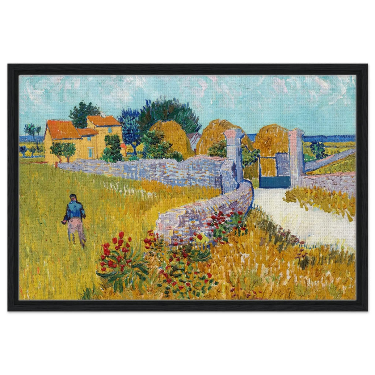 Farmhouse in Provence by Vincent van Gogh 1888 | Vintage wall art print - Framed Canvas - 50x75 cm / 20x30″ - Black frame