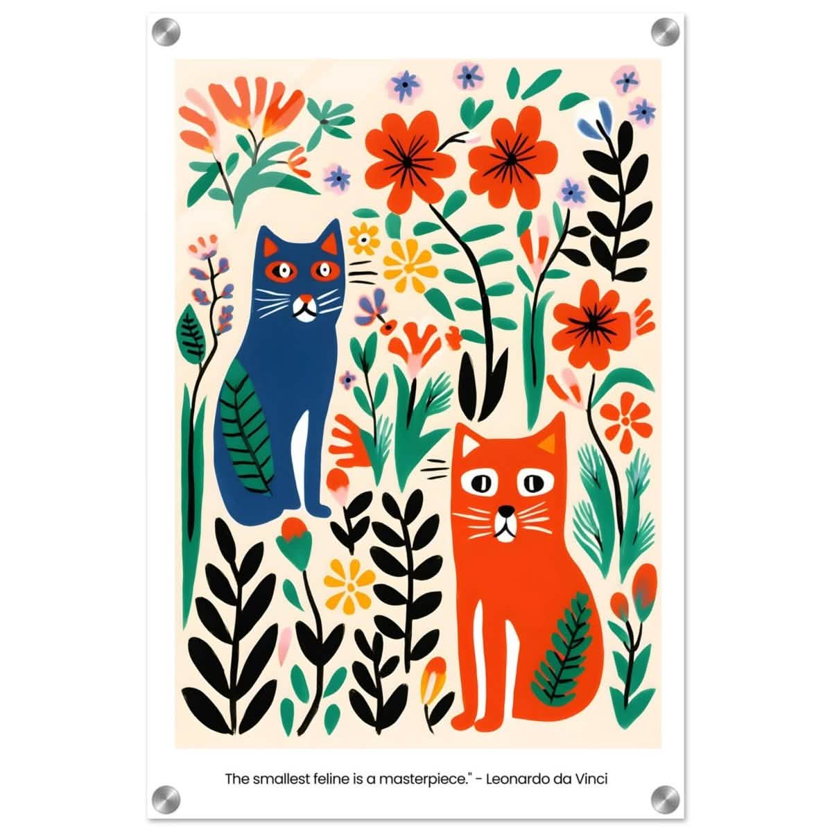Feline Garden Delight | Modern Folk Art with a playful, illustrative style - Acrylic Print - 40x60 cm / 16x24″ -