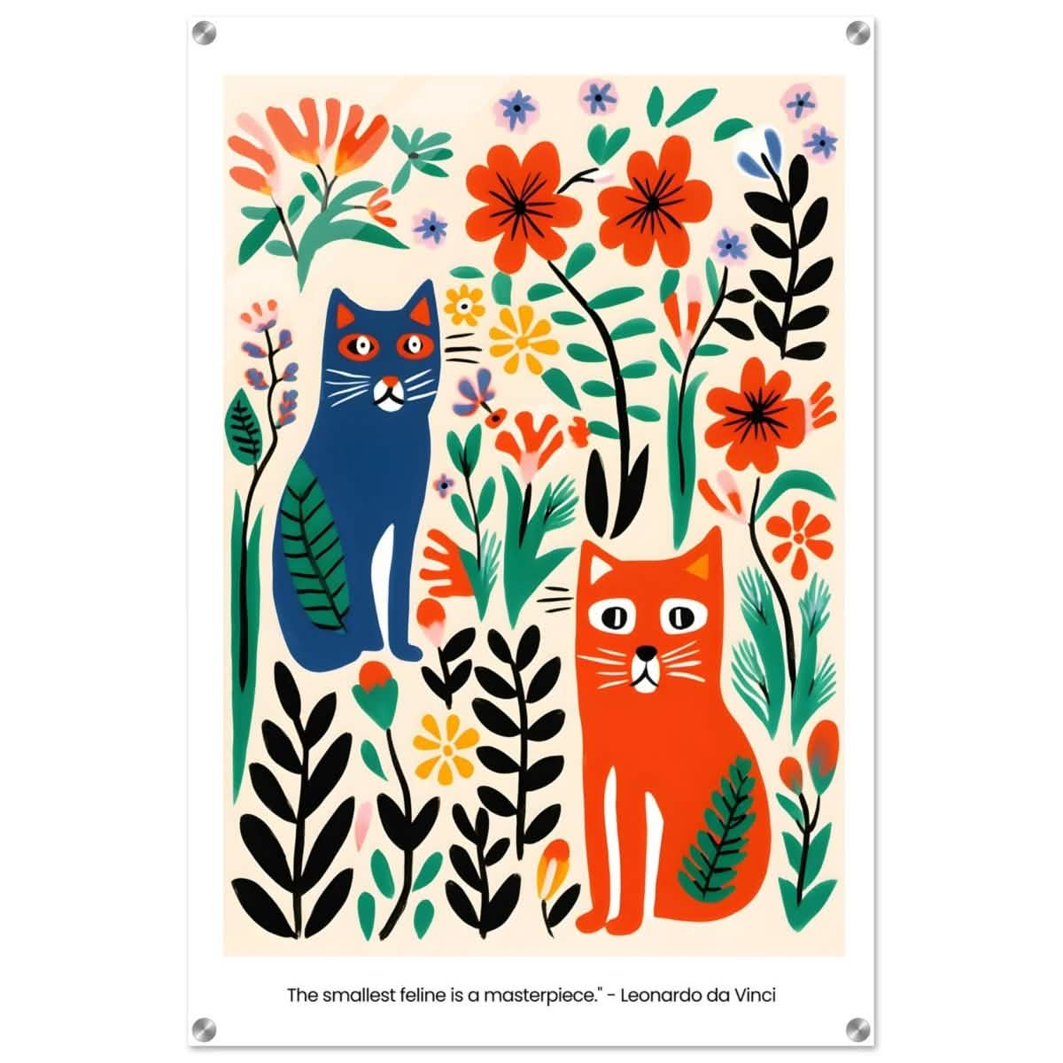 Feline Garden Delight | Modern Folk Art with a playful, illustrative style - Acrylic Print - 60x90 cm / 24x36″ -