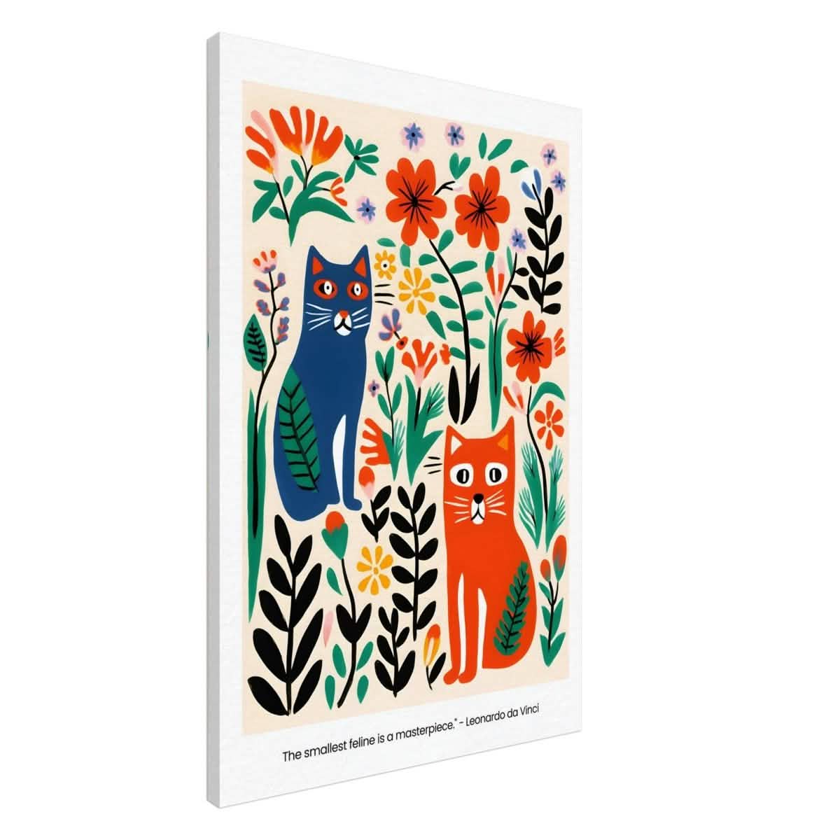 Feline Garden Delight | Modern Folk Art with a playful, illustrative style - Canvas - 60x90 cm / 24x36″ -