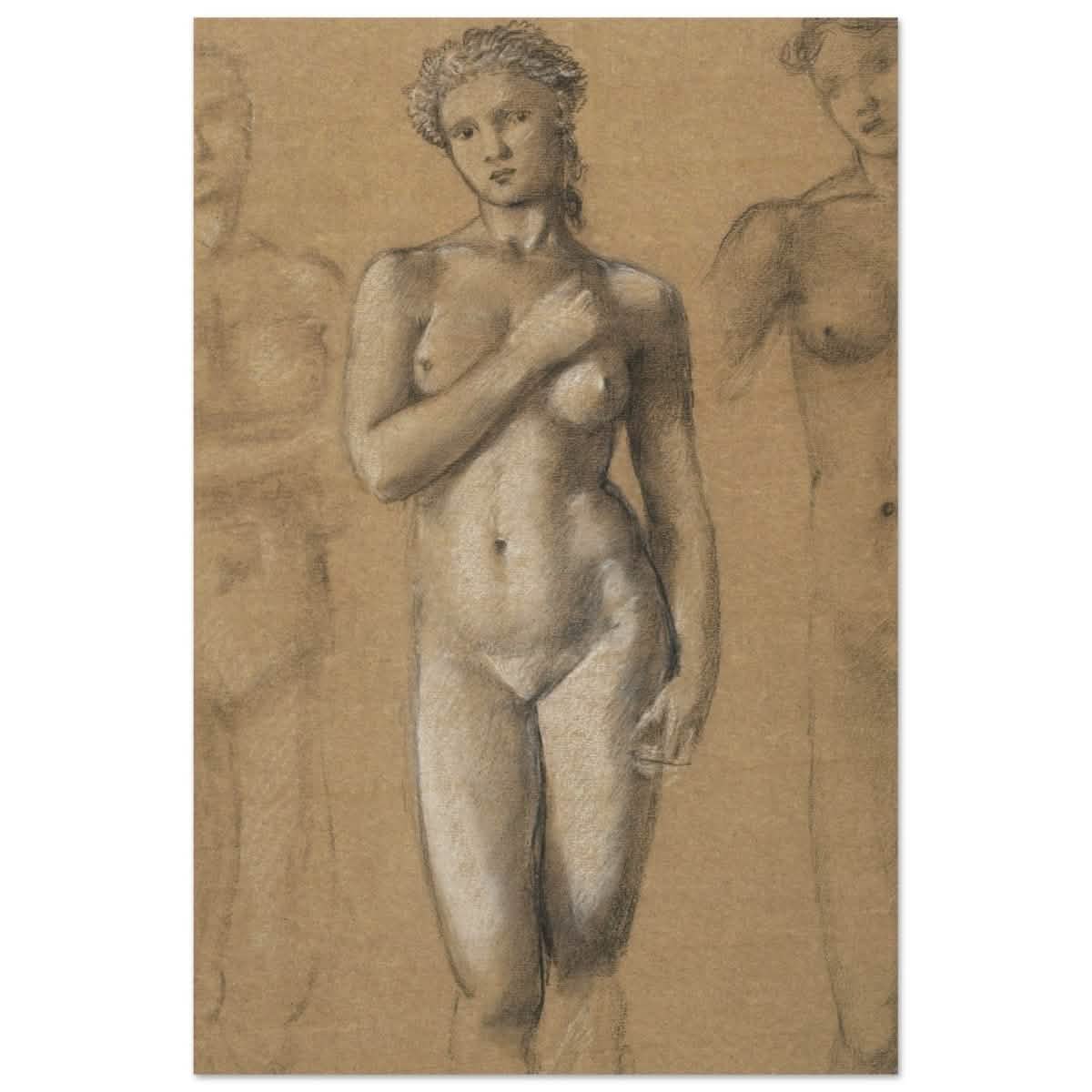 Female Nude Three Studies by Sir Edward Burne - Jones | Vintage wall art print - Wood Prints - 50x75 cm / 20x30″ -