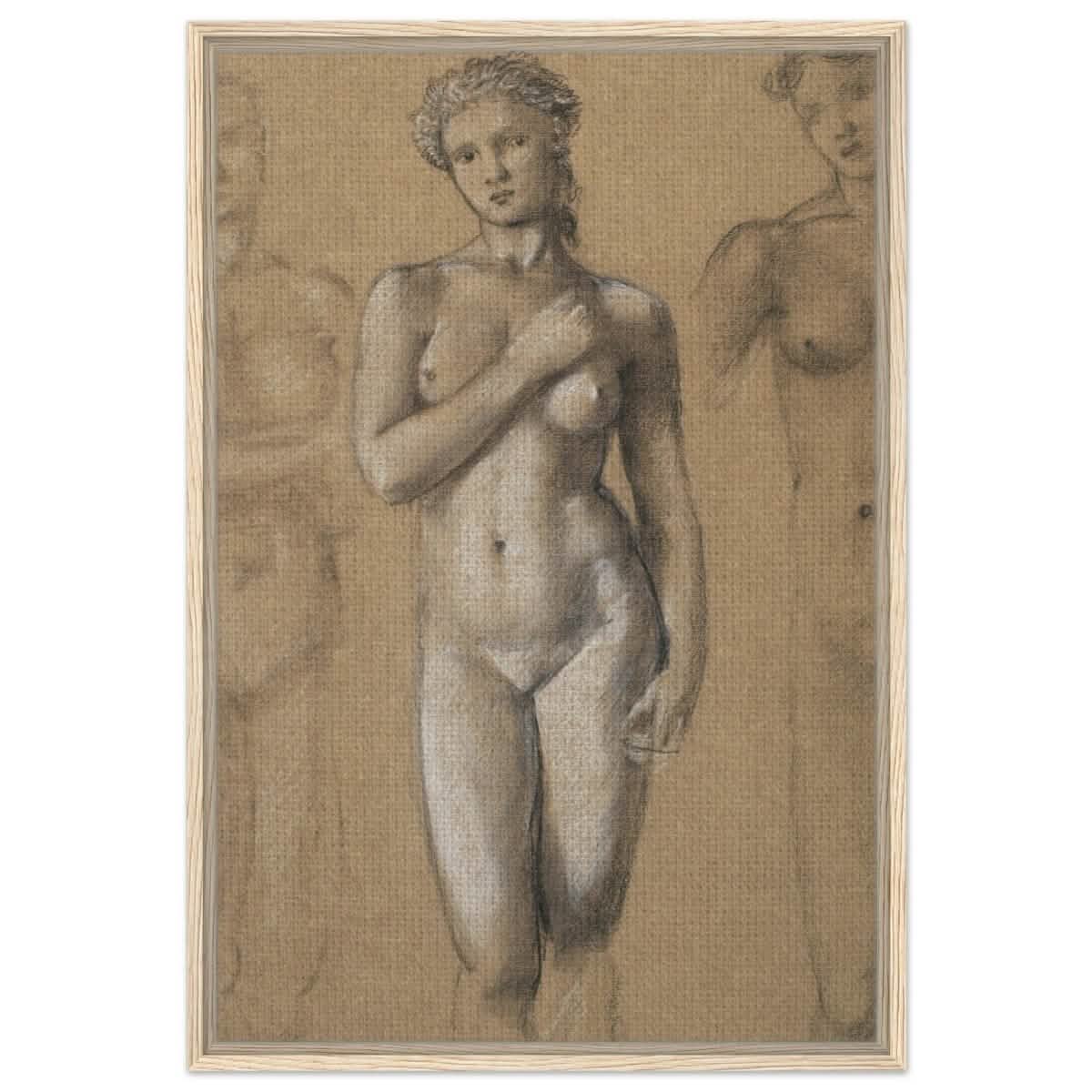 Female Nude Three Studies by Sir Edward Burne - Jones | Vintage wall art print - Framed Canvas - 60x90 cm / 24x36″ - Wood frame