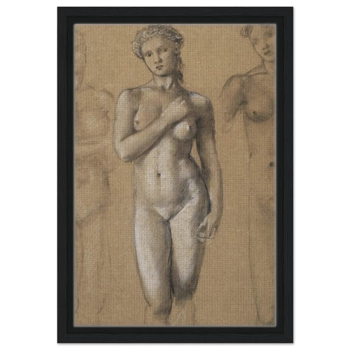 Female Nude Three Studies by Sir Edward Burne - Jones | Vintage wall art print - Framed Canvas - 30x45 cm / 12x18″ - Black frame