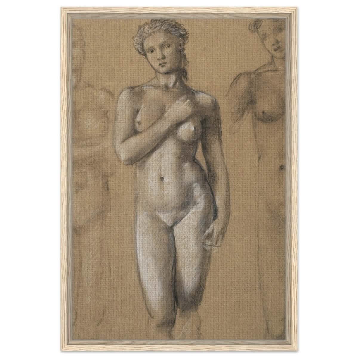 Female Nude Three Studies by Sir Edward Burne - Jones | Vintage wall art print - Framed Canvas - 50x75 cm / 20x30″ - Wood frame