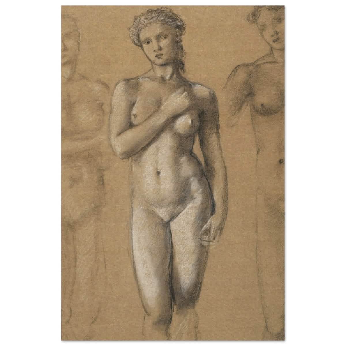 Female Nude Three Studies by Sir Edward Burne - Jones | Vintage wall art print - Wood Prints - 60x90 cm / 24x36″ -