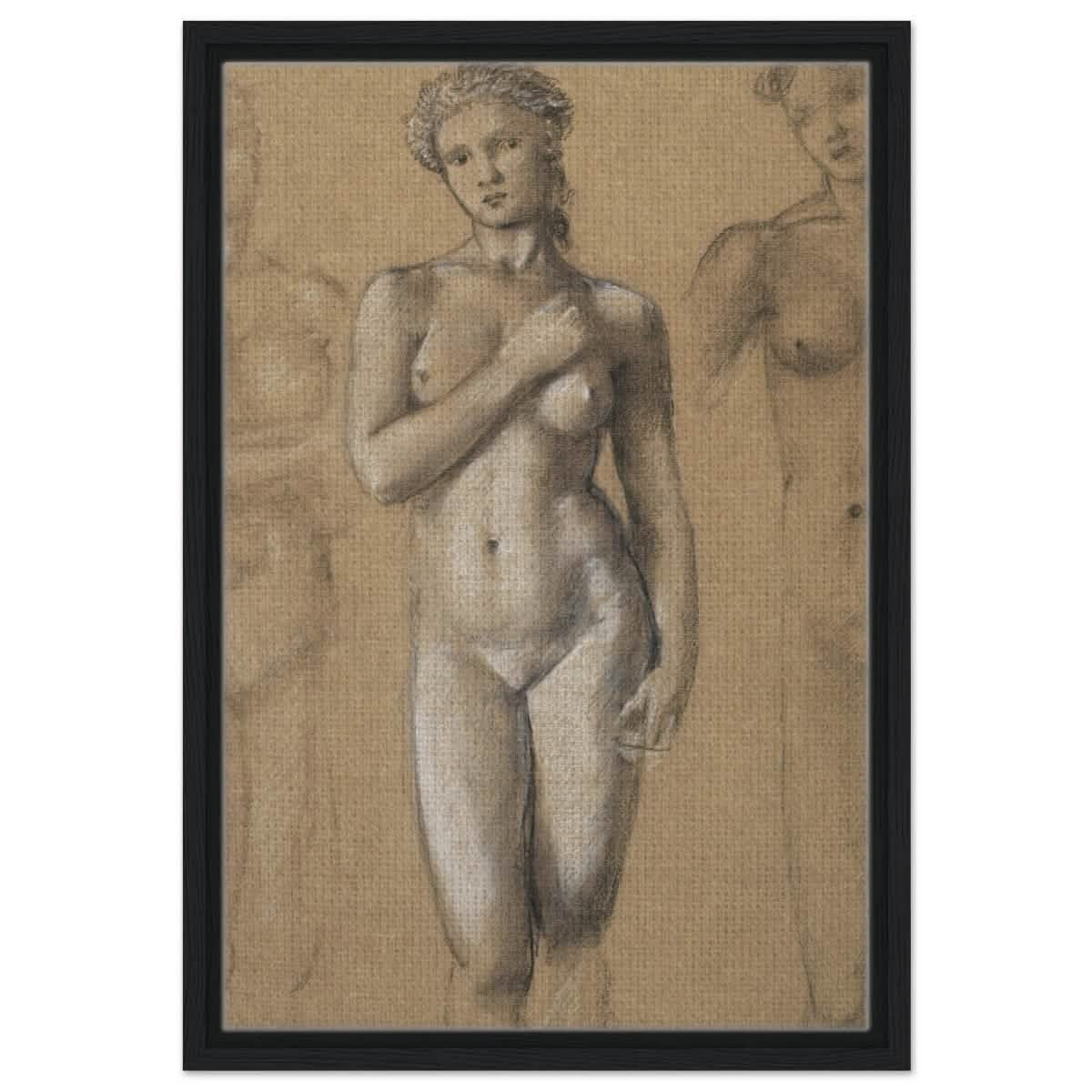 Female Nude Three Studies by Sir Edward Burne - Jones | Vintage wall art print - Framed Canvas - 40x60 cm / 16x24″ - Black frame