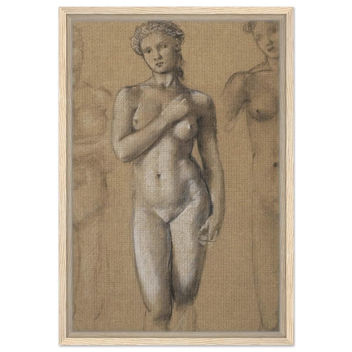 Female Nude Three Studies by Sir Edward Burne - Jones | Vintage wall art print - Framed Canvas - 40x60 cm / 16x24″ - Wood frame