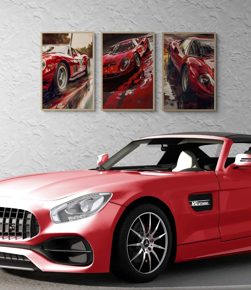 Ferrari Legends | Trio Canvas & Framed Canvas Set 🏎️🔥| Luxury Garage Decor - Framed Canvas - 30X45 CM / 12X18″ - Wood frame