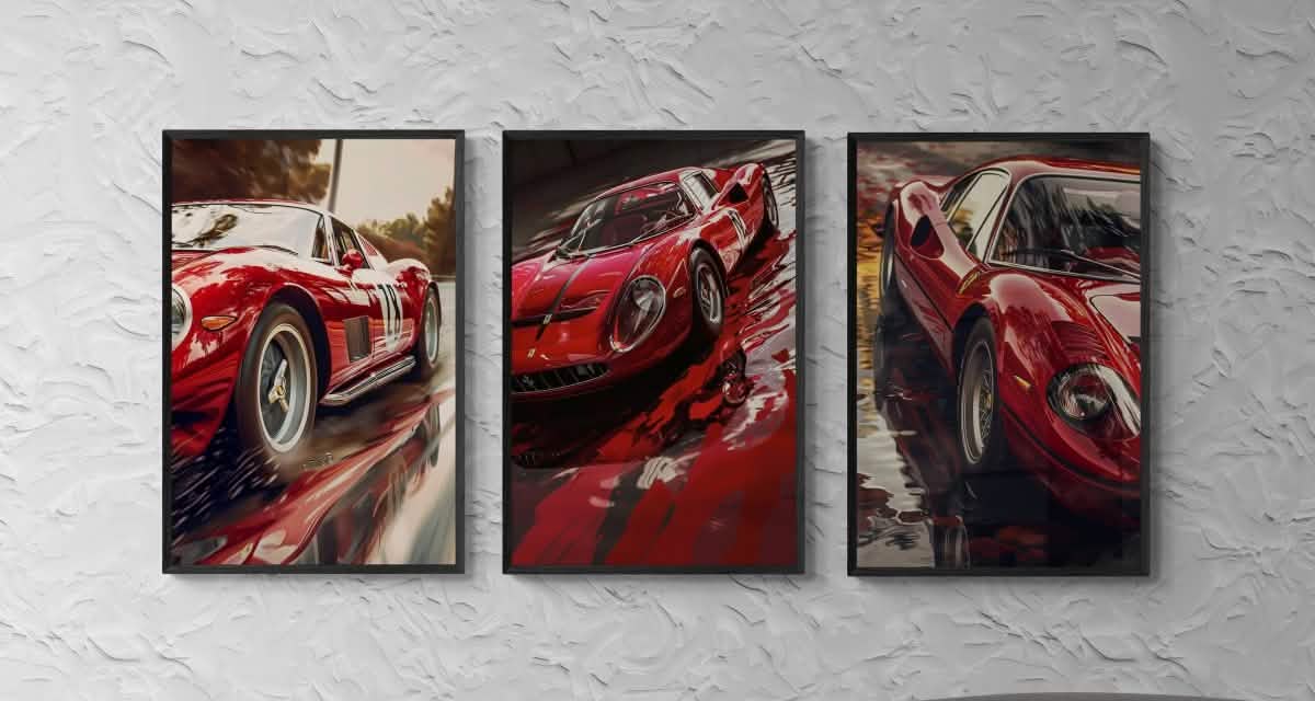 Ferrari Legends | Trio Canvas & Framed Canvas Set 🏎️🔥| Luxury Garage Decor - Framed Canvas - 30X45 CM / 12X18″ - Black frame